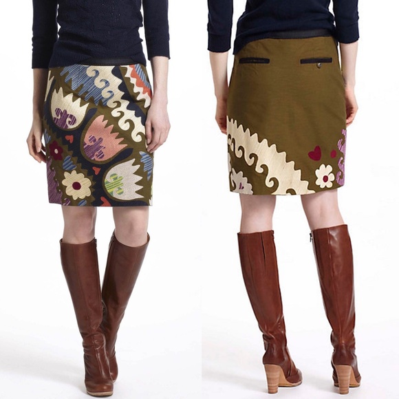 Anthropologie Tulipa Embroidered Skirt by Vanessa Virginia Size 0 - Picture 1 of 12